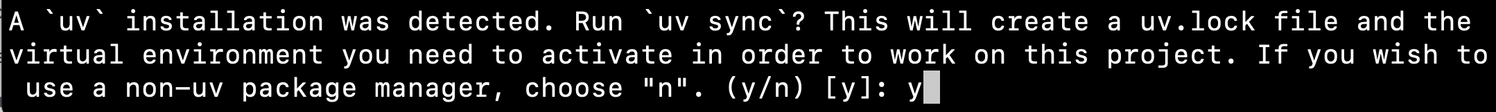 Responding y to uv sync prompt